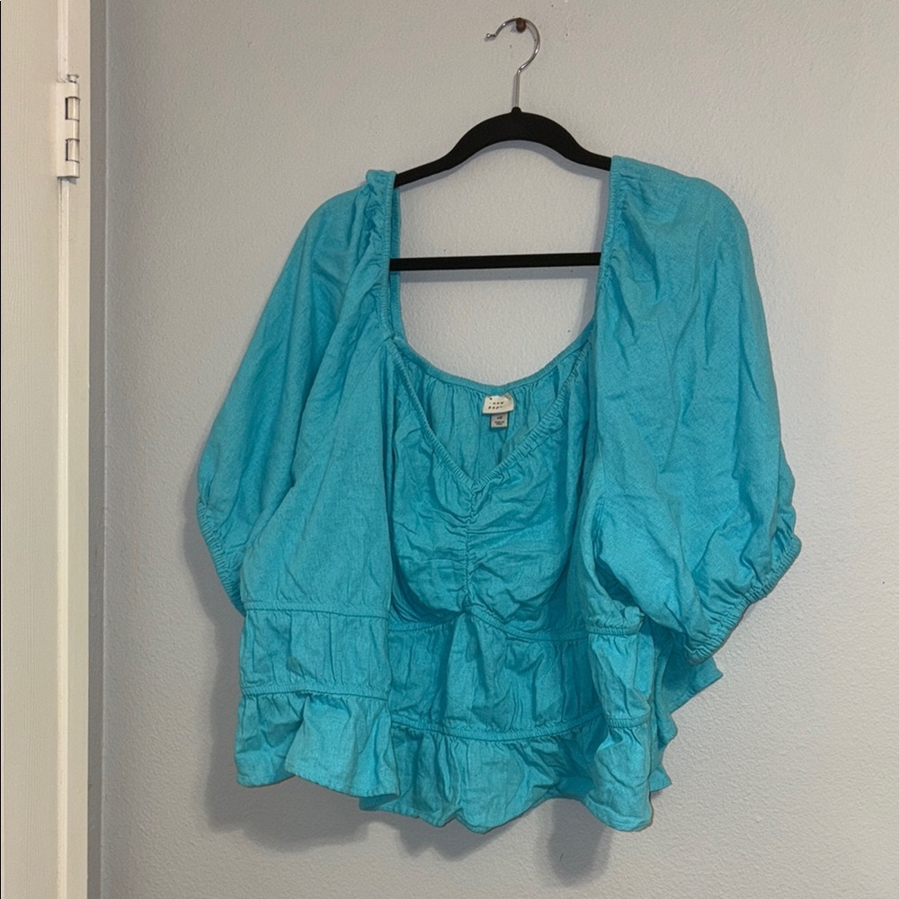 A New Day Aqua Peasant Blouse